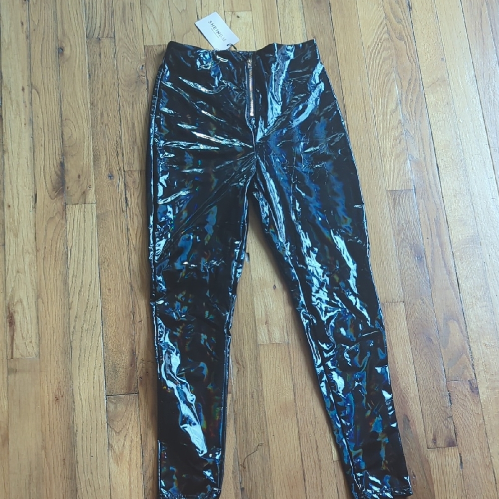 SHEIN Black Holographic Vinyl Leggings